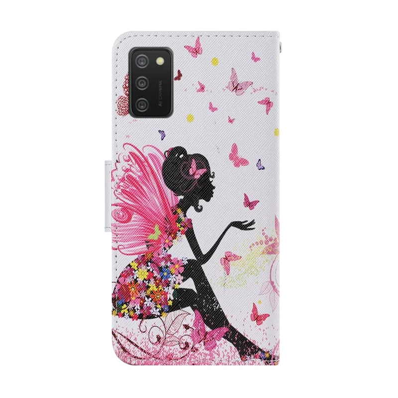 Pattern Printing TPU + PU Leather Wallet Stand Phone Case with Lanyard for Samsung Galaxy A02s (164.2mm) - Beauty