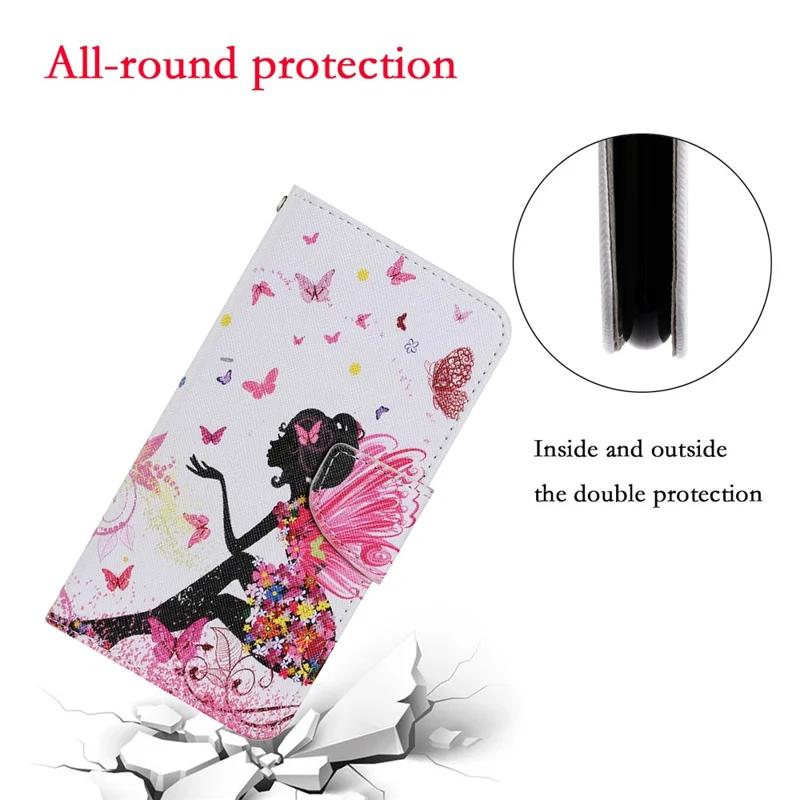 Pattern Printing TPU + PU Leather Wallet Stand Phone Case with Lanyard for Samsung Galaxy A02s (164.2mm) - Beauty