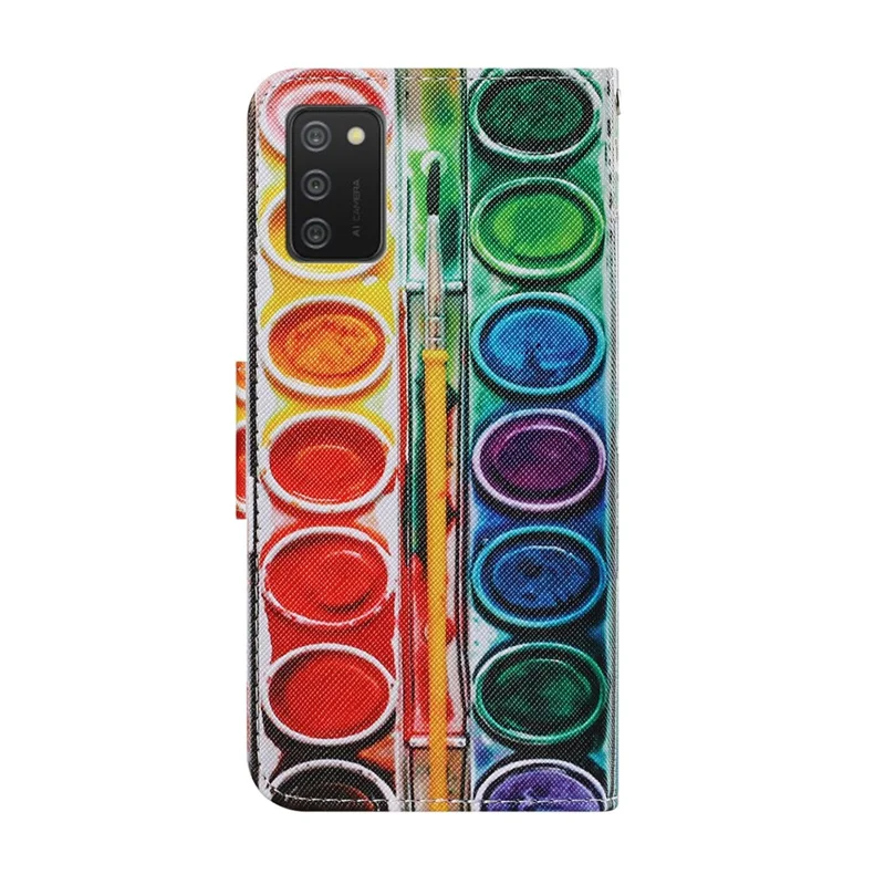 Pattern Printing TPU + PU Leather Wallet Stand Phone Case with Lanyard for Samsung Galaxy A02s (164.2mm) - Pallet