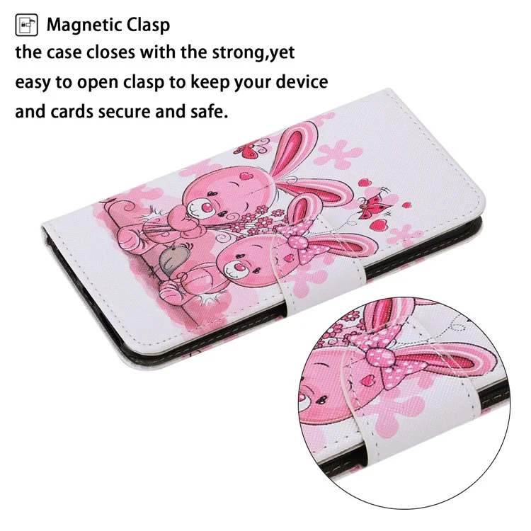 Pattern Printing TPU + PU Leather Wallet Stand Phone Case with Lanyard for Samsung Galaxy A02s (164.2mm) - Rabbit