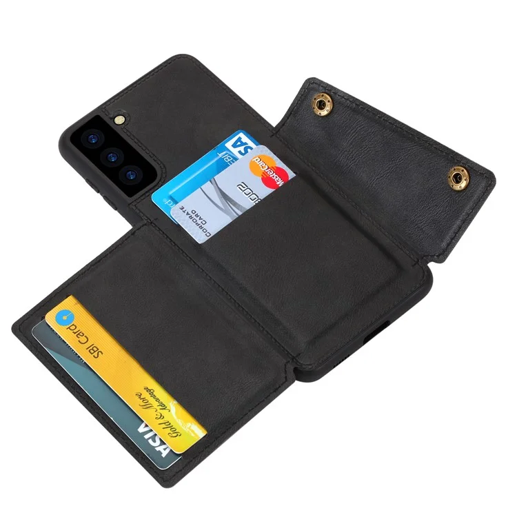 [Built-in Vehicle Magnetic Sheet] PU Leather Coated TPU Shell Case Kickstand + Card Slots for Samsung Galaxy S21 Plus 5G - Black