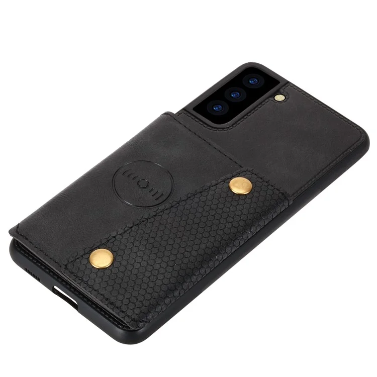 Pour Samsung Galaxy S21 4G/5G Fentes pour cartes Design avec béquille Revêtement en cuir PU Coque en TPU [Feuille magnétique pour véhicule intégrée] - Noir