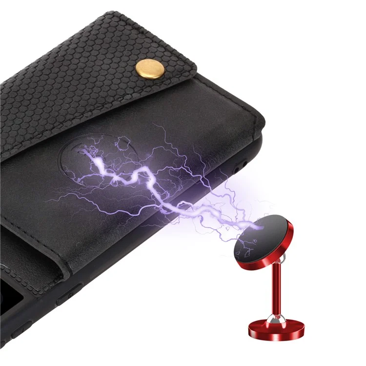 Pour Samsung Galaxy S21 4G/5G Fentes pour cartes Design avec béquille Revêtement en cuir PU Coque en TPU [Feuille magnétique pour véhicule intégrée] - Noir