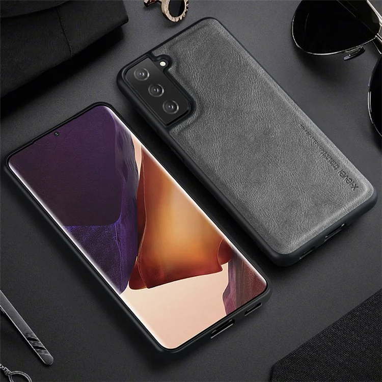 Für Samsung Galaxy S21 4G/5G X-level Vintage Style PU Lederbeschichtete Tpu-telefonschale - Grau