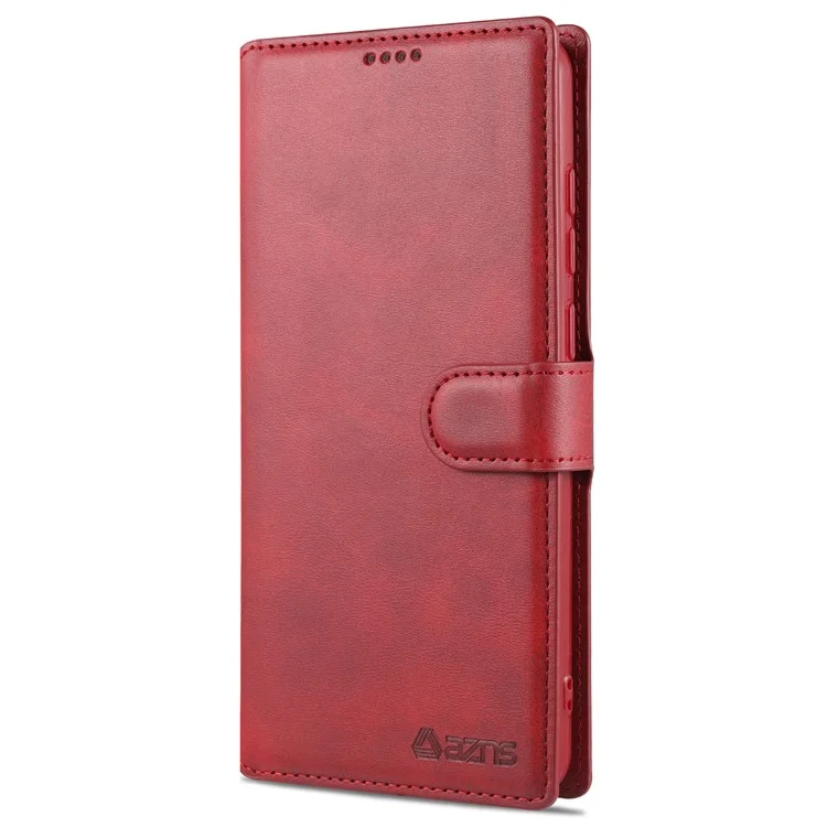 AZNS Wallet Stand Leather Shell Cell Phone Cover Case for Samsung Galaxy A72 5G / A72 4G - Red