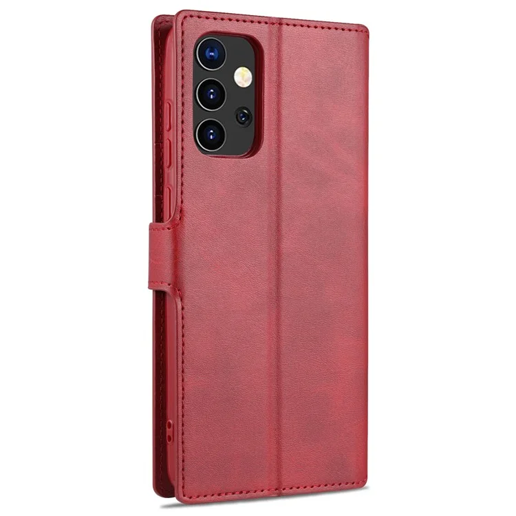 AZNS Wallet Stand Leather Shell Cell Phone Cover Case for Samsung Galaxy A72 5G / A72 4G - Red