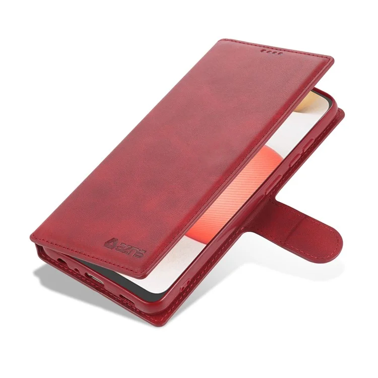 AZNS Wallet Stand Leather Shell Cell Phone Cover Case for Samsung Galaxy A72 5G / A72 4G - Red