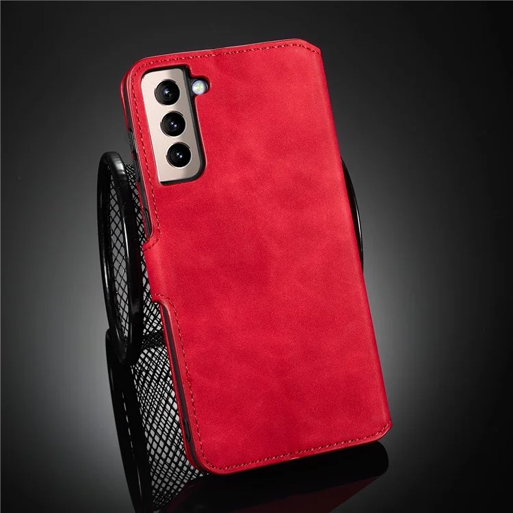 For Samsung Galaxy S21 4G/5G DG.MING Retro Style Leather Wallet Case Stand Cover - Red