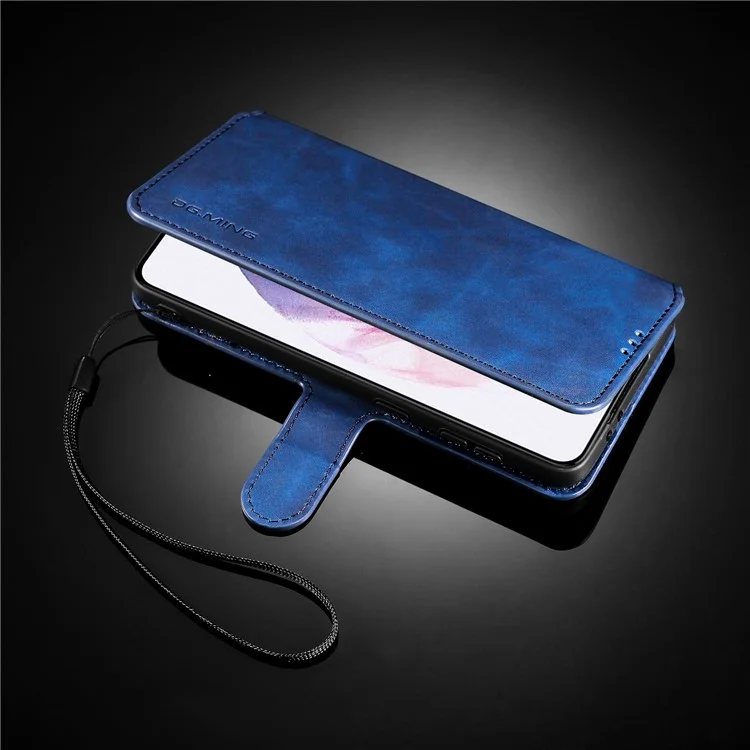 DG.MING Retro Style Leather Protector Case for Samsung Galaxy S21+ 5G Stand Cover - Blue