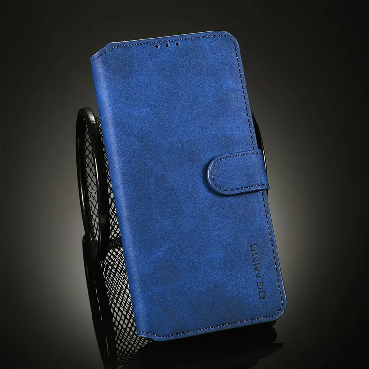 DG.MING Retro Style Leather Protector Case for Samsung Galaxy S21+ 5G Stand Cover - Blue