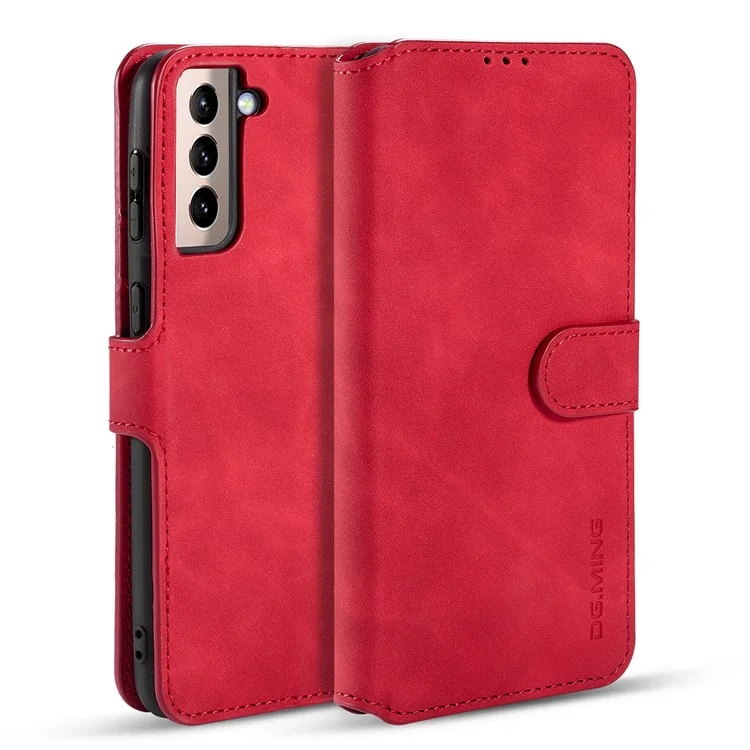 Дг. Ming Retro Style Ceather Protector Case Для Samsung Galaxy S21+ 5G Cover Stand - Красный