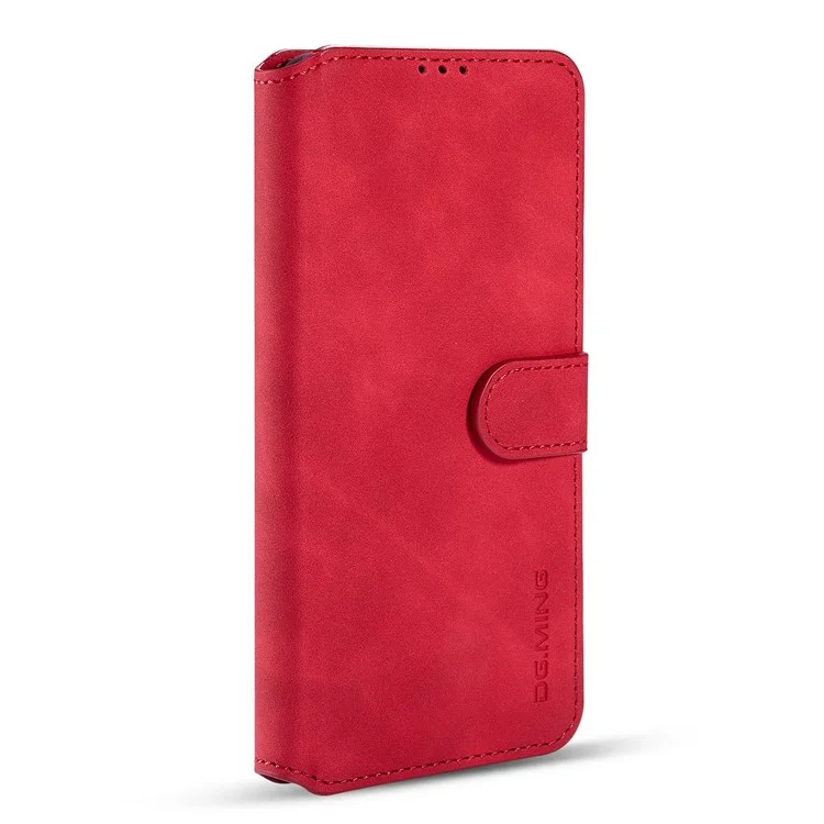 Дг. Ming Retro Style Ceather Protector Case Для Samsung Galaxy S21+ 5G Cover Stand - Красный