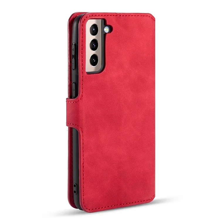 Дг. Ming Retro Style Ceather Protector Case Для Samsung Galaxy S21+ 5G Cover Stand - Красный