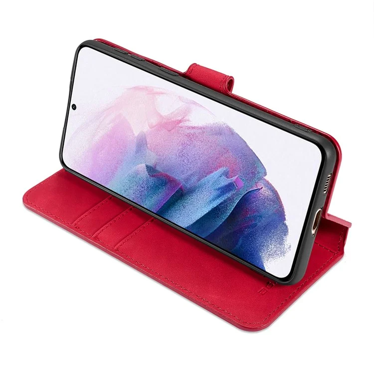 Дг. Ming Retro Style Ceather Protector Case Для Samsung Galaxy S21+ 5G Cover Stand - Красный