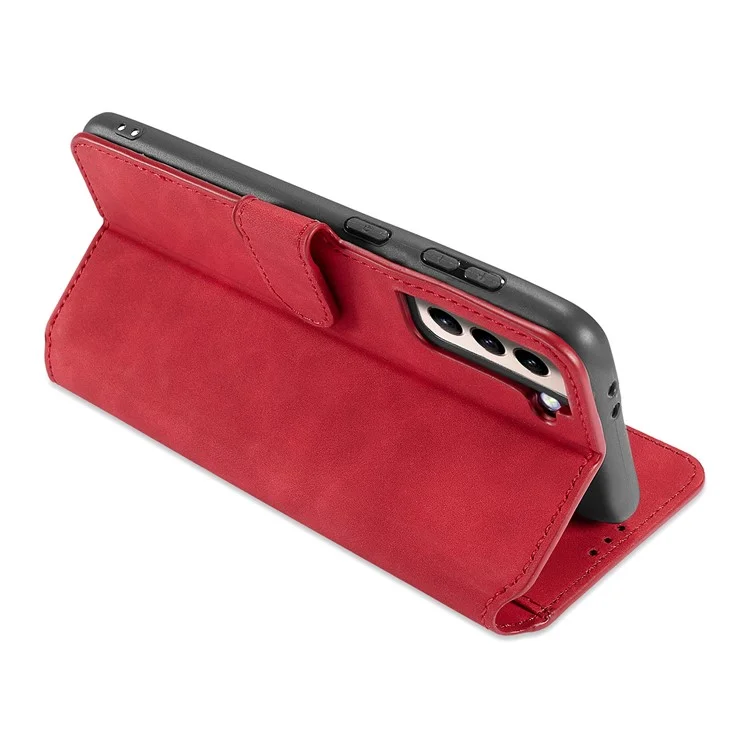 Дг. Ming Retro Style Ceather Protector Case Для Samsung Galaxy S21+ 5G Cover Stand - Красный