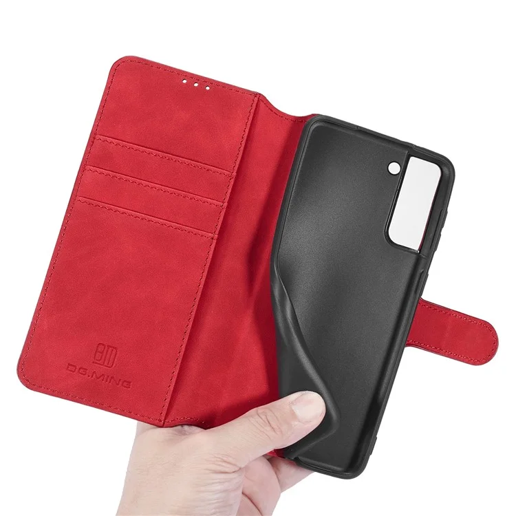 Дг. Ming Retro Style Ceather Protector Case Для Samsung Galaxy S21+ 5G Cover Stand - Красный