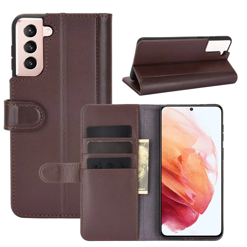 For Samsung Galaxy S21 4G / 5G Split Leather Cover Wallet Stand Phone Case - Brown