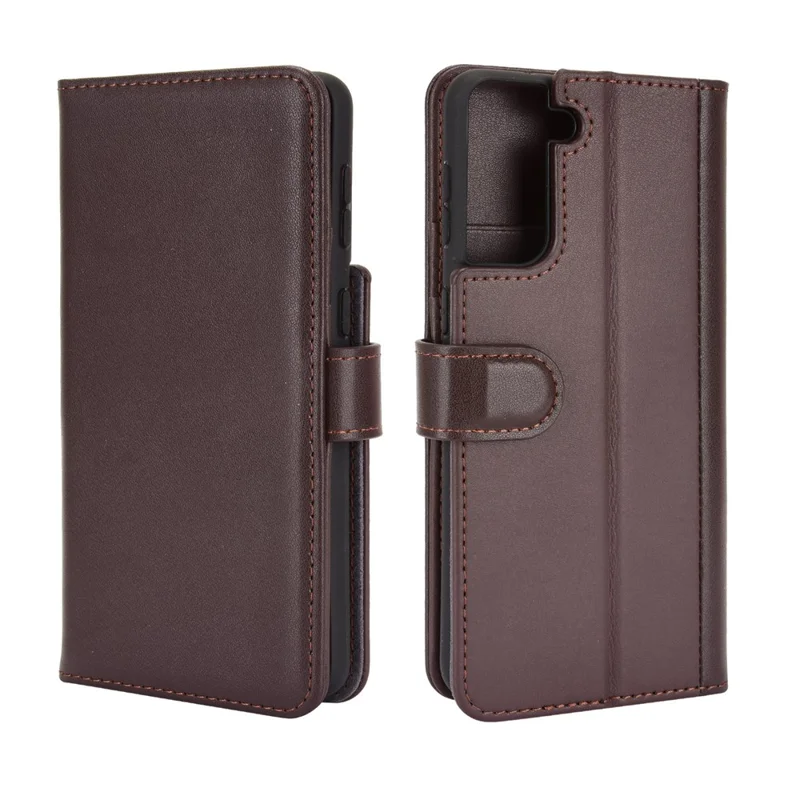 For Samsung Galaxy S21 4G / 5G Split Leather Cover Wallet Stand Phone Case - Brown