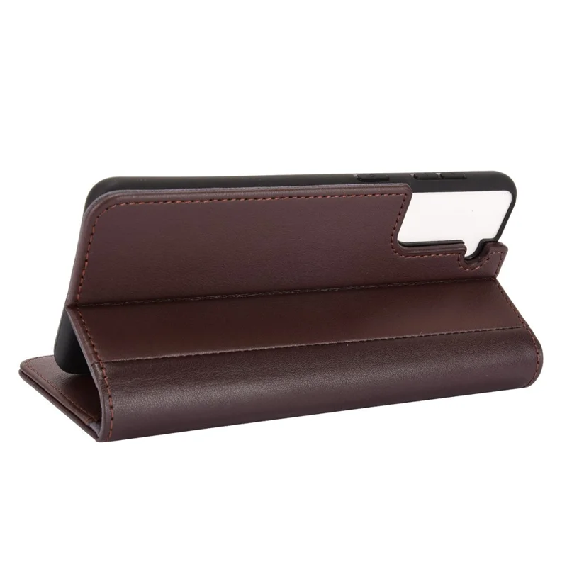 For Samsung Galaxy S21 4G / 5G Split Leather Cover Wallet Stand Phone Case - Brown