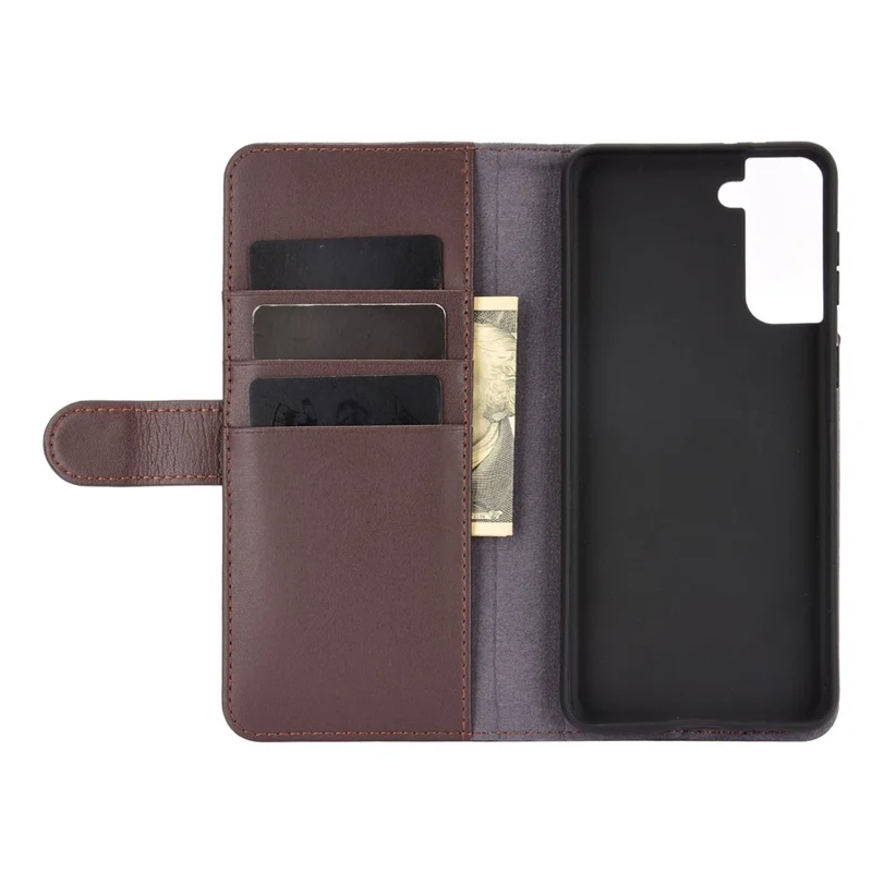 For Samsung Galaxy S21 4G / 5G Split Leather Cover Wallet Stand Phone Case - Brown