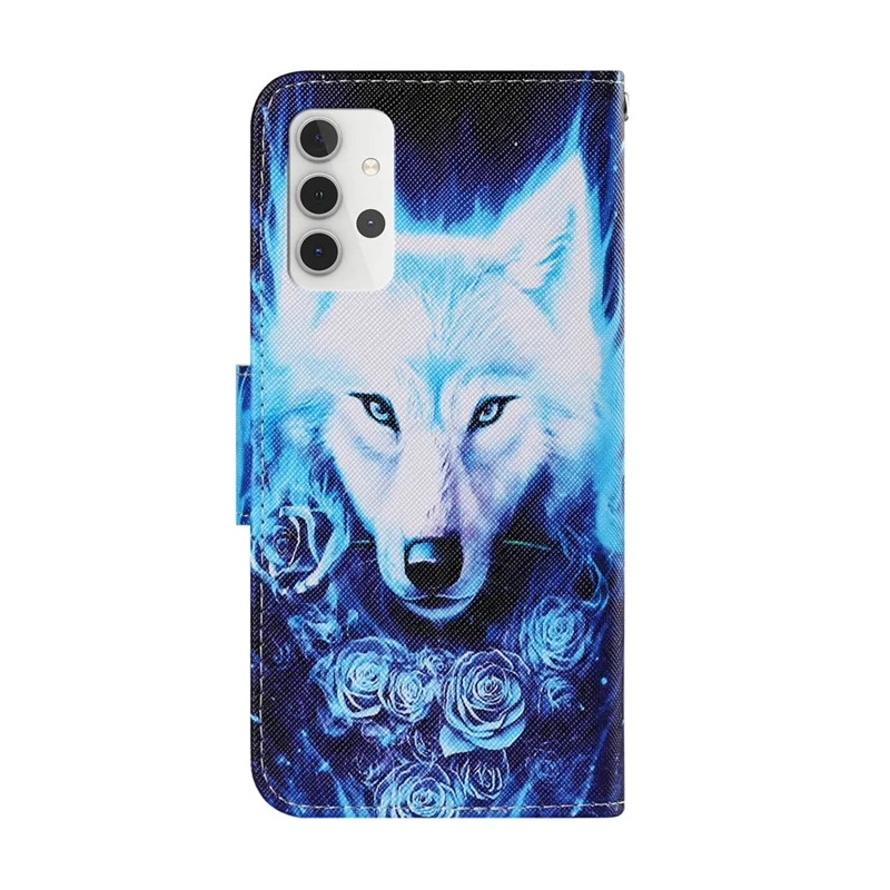 Pattern Printing Design PU Leather Wallet Phone Stand Case with Strap for Samsung Galaxy A32 5G/M32 5G - Wolf