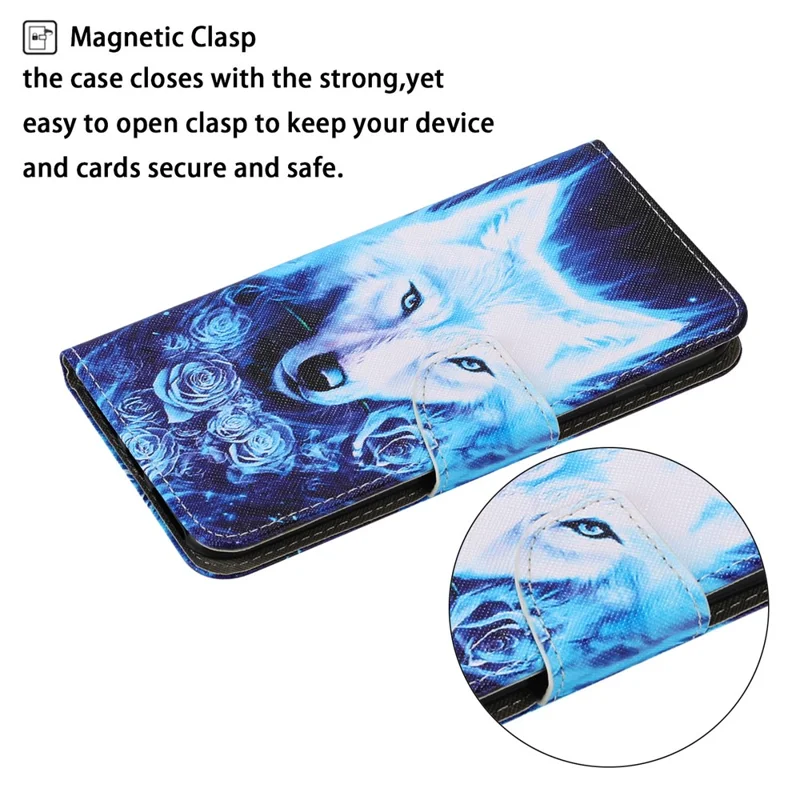Pattern Printing Design PU Leather Wallet Phone Stand Case with Strap for Samsung Galaxy A32 5G/M32 5G - Wolf