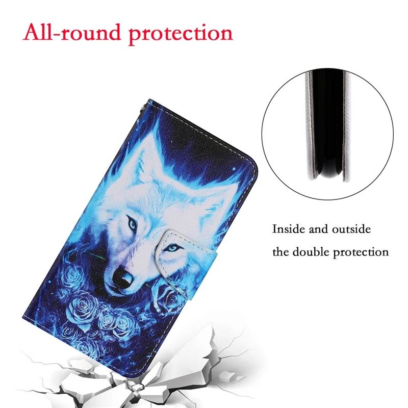 Pattern Printing Design PU Leather Wallet Phone Stand Case with Strap for Samsung Galaxy A32 5G/M32 5G - Wolf