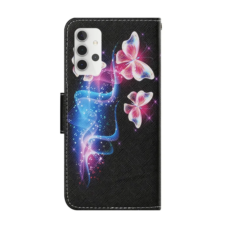 Pattern Printing Design PU Leather Wallet Phone Stand Case with Strap for Samsung Galaxy A32 5G/M32 5G - Fashionable Butterfly