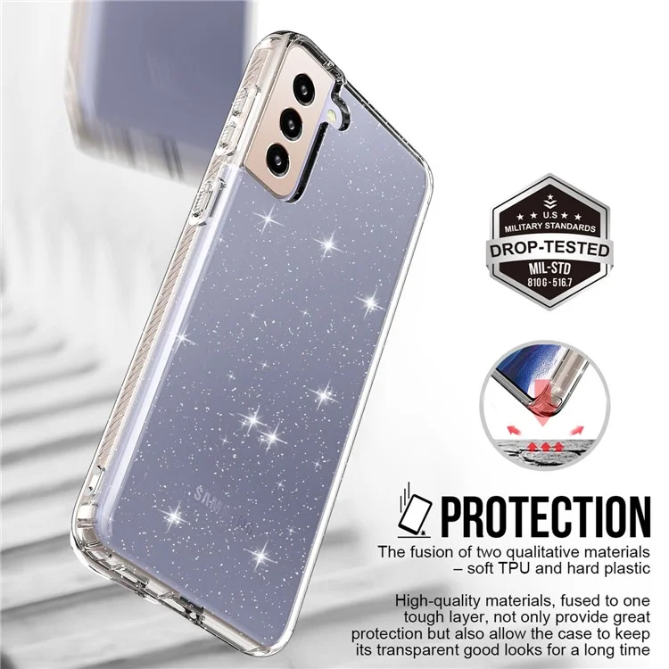 GW18 Clear Color Flash Powder TPU Case para Samsung Galaxy S21+ 5G - Transparente
