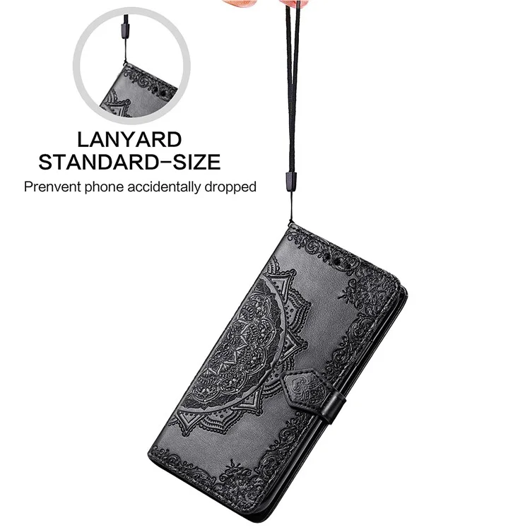 Geprägter Mandala-Blumen-Lederetui mit Geldbörse und Ständer für Samsung Galaxy A52 4G/5G / A52s 5G - Schwarz