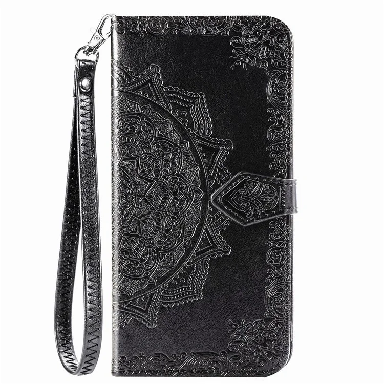 Geprägter Mandala-Blumen-Lederetui mit Geldbörse und Ständer für Samsung Galaxy A52 4G/5G / A52s 5G - Schwarz