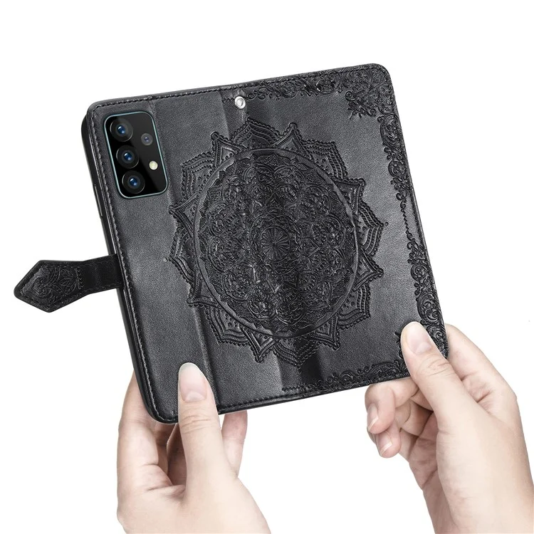 Geprägter Mandala-Blumen-Lederetui mit Geldbörse und Ständer für Samsung Galaxy A52 4G/5G / A52s 5G - Schwarz