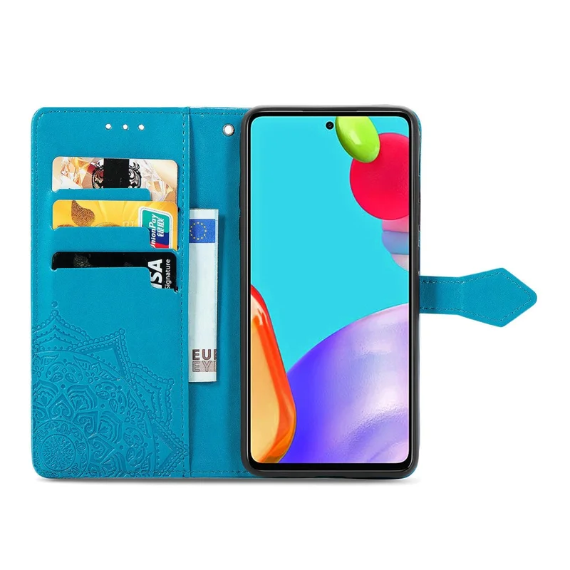 Embossed Mandala Flower Leather Case with Wallet Stand for Samsung Galaxy A52 4G/5G / A52s 5G - Blue