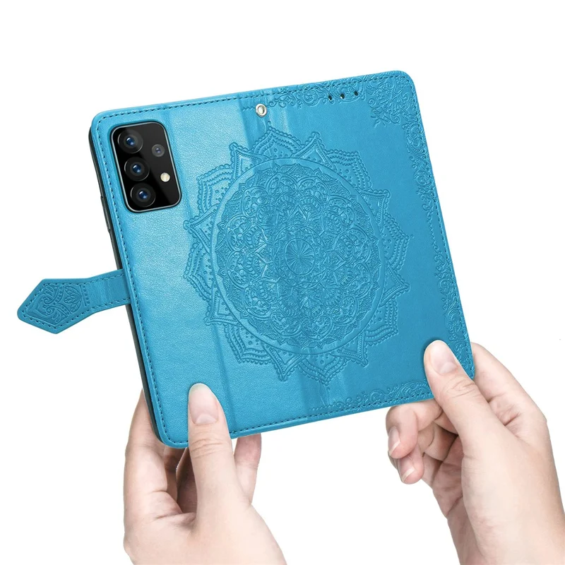 Embossed Mandala Flower Leather Case with Wallet Stand for Samsung Galaxy A52 4G/5G / A52s 5G - Blue