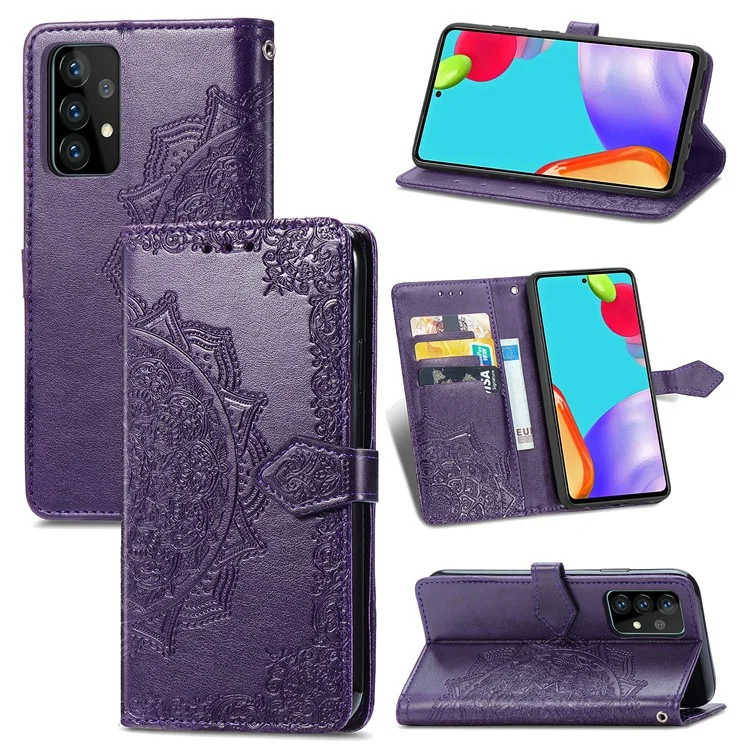 Funda de cuero con relieve de flor de mandala para Samsung Galaxy A52 4G/5G / A52s 5G - Púrpura