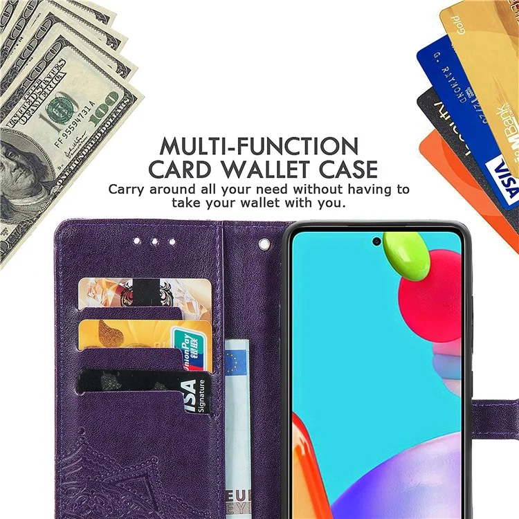 Funda de cuero con relieve de flor de mandala para Samsung Galaxy A52 4G/5G / A52s 5G - Púrpura