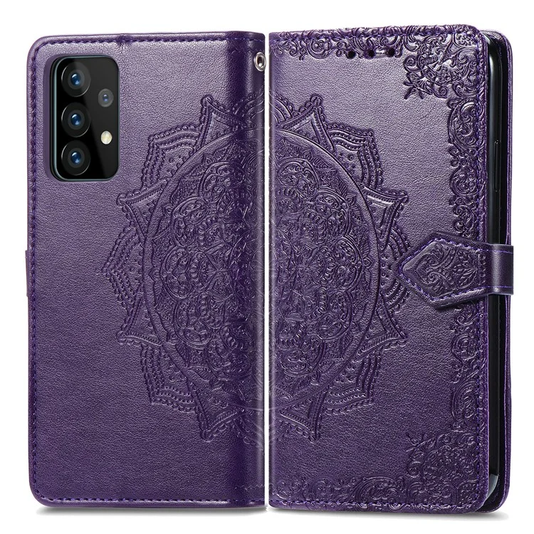 Funda de cuero con relieve de flor de mandala para Samsung Galaxy A52 4G/5G / A52s 5G - Púrpura