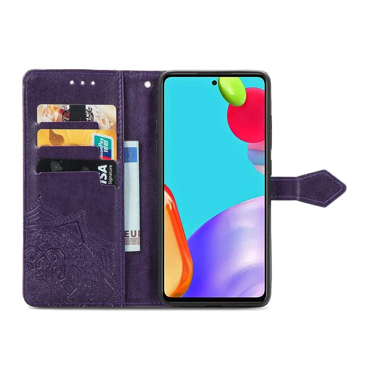 Funda de cuero con relieve de flor de mandala para Samsung Galaxy A52 4G/5G / A52s 5G - Púrpura