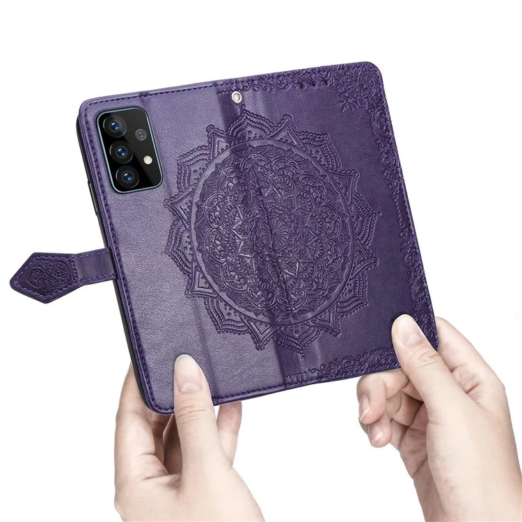 Funda de cuero con relieve de flor de mandala para Samsung Galaxy A52 4G/5G / A52s 5G - Púrpura