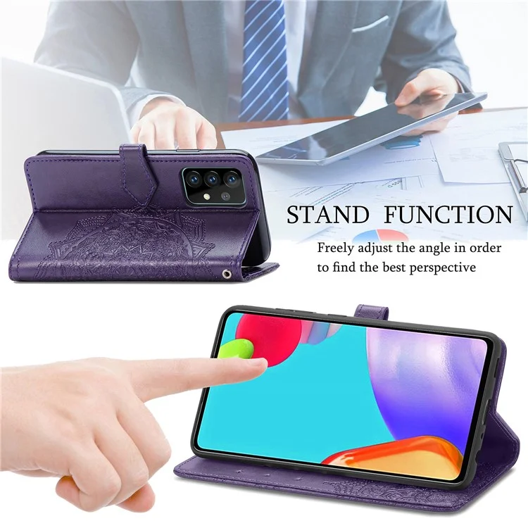 Funda de cuero con relieve de flor de mandala para Samsung Galaxy A52 4G/5G / A52s 5G - Púrpura