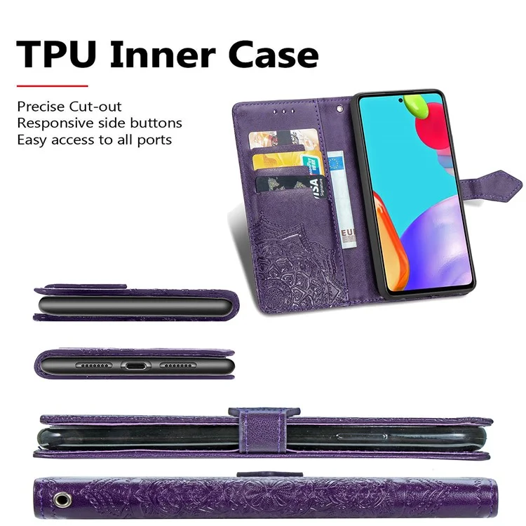 Funda de cuero con relieve de flor de mandala para Samsung Galaxy A52 4G/5G / A52s 5G - Púrpura