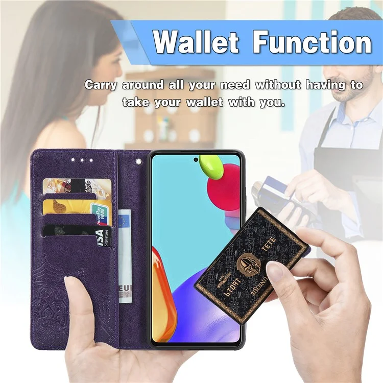 Funda de cuero con relieve de flor de mandala para Samsung Galaxy A52 4G/5G / A52s 5G - Púrpura