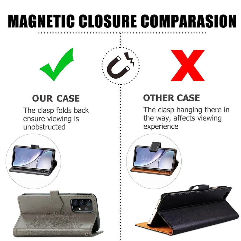 Embossed Mandala Flower Leather Case with Wallet Stand for Samsung Galaxy A52 4G/5G / A52s 5G - Grey