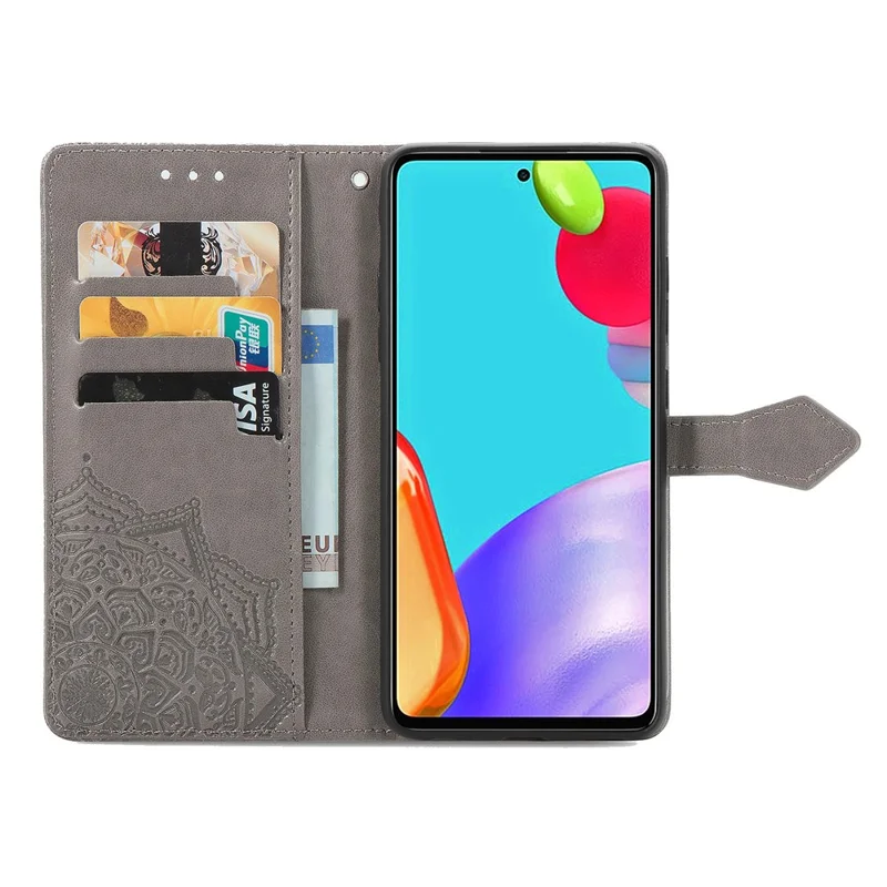 Embossed Mandala Flower Leather Case with Wallet Stand for Samsung Galaxy A52 4G/5G / A52s 5G - Grey