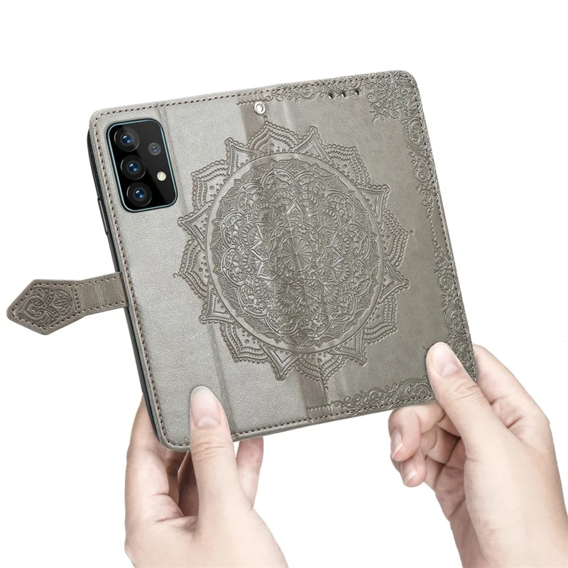 Embossed Mandala Flower Leather Case with Wallet Stand for Samsung Galaxy A52 4G/5G / A52s 5G - Grey