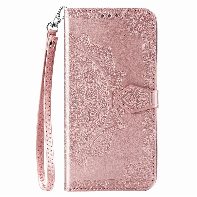 Embossed Mandala Flower Leather Case with Wallet Stand for Samsung Galaxy A52 4G/5G / A52s 5G - Rose Gold