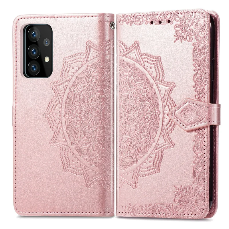 Embossed Mandala Flower Leather Case with Wallet Stand for Samsung Galaxy A52 4G/5G / A52s 5G - Rose Gold