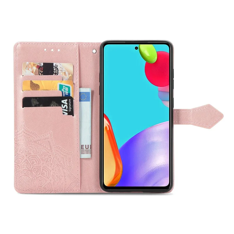 Embossed Mandala Flower Leather Case with Wallet Stand for Samsung Galaxy A52 4G/5G / A52s 5G - Rose Gold