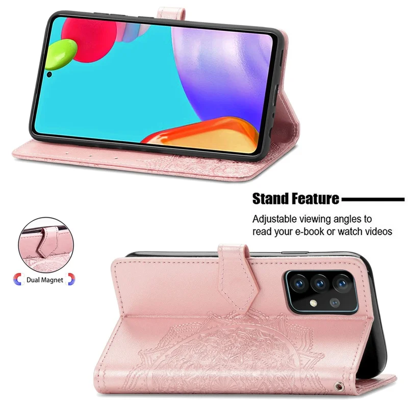 Embossed Mandala Flower Leather Case with Wallet Stand for Samsung Galaxy A52 4G/5G / A52s 5G - Rose Gold