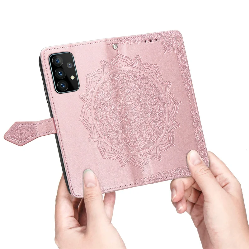 Embossed Mandala Flower Leather Case with Wallet Stand for Samsung Galaxy A52 4G/5G / A52s 5G - Rose Gold